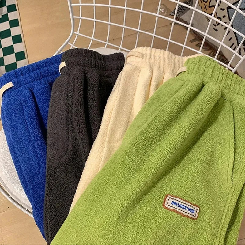 Cashmere sports pants womens velvet legs winter casual harem pants thick wool warm runners streetwear bags sportswear 241202