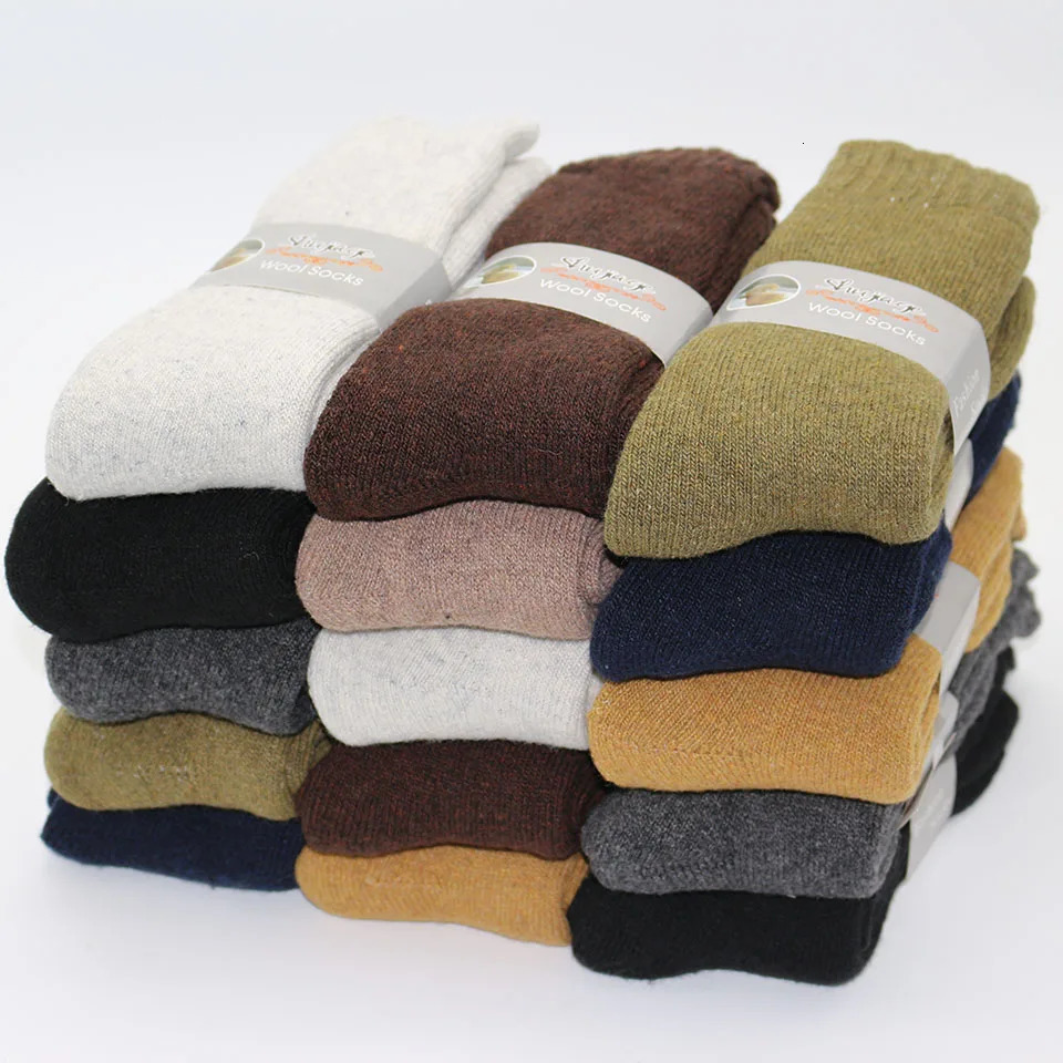 Winter Mens Merino Wool Long Socks Warm Large Size High Quality Harajuku Retro Snow Leisure Antifreeze Pure Cashmere 5 pairs 241206