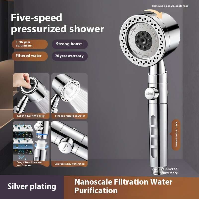 5-speed filtered super strong sun drying showerhead, head, pressurized shower showerhead set