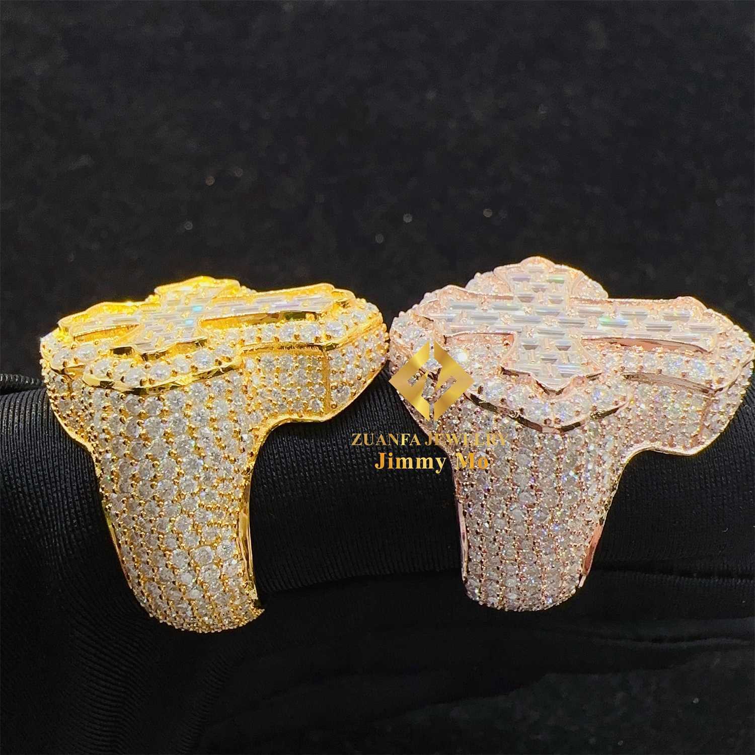 New Design GRA Certificates 925 Silver Pass Diamond Tester 6.468ct VVS1 Baguette Moissanite Iced Out Hip Hop Cross Ring