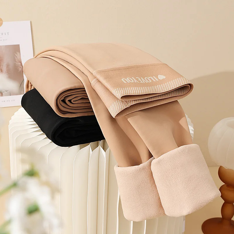 Winter Womens Thick Velvet Legs Nude Pantyhose Tight Elastic Pantyhose Warm Wool Lining Spliced Legs Trousers 241206