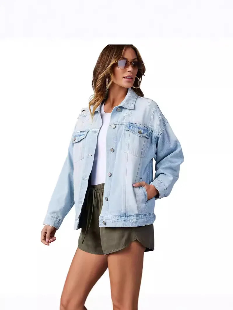 Daily Vintage Womens Denim Jacket Fashion All match Cut Jeans Coat Aesthetic Solid Street Clothing 241206