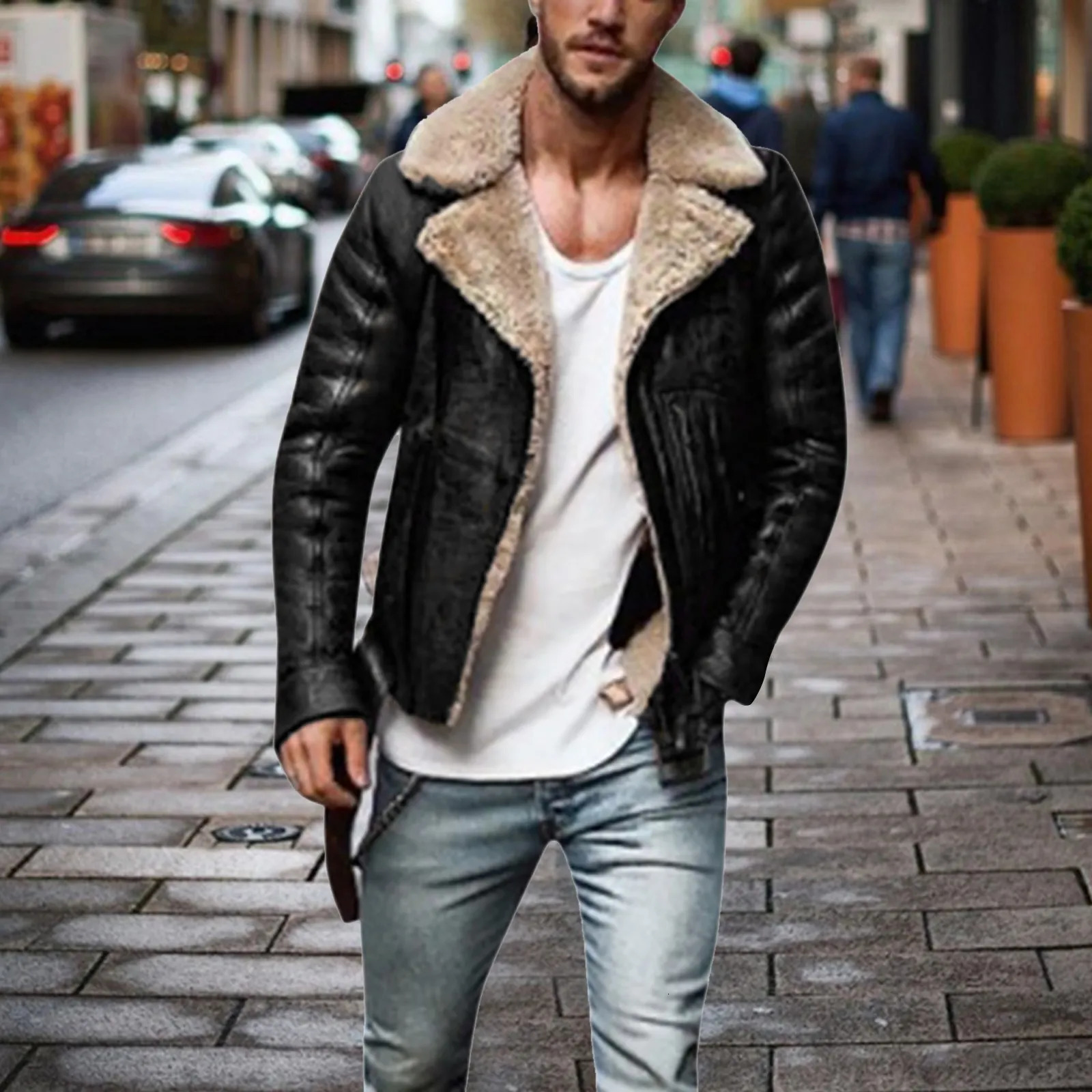 Autumn Winter Fashion Faux Fur Bomber Jacket Mens Thicken Motorcycle Zipper Doublesided Jackets Keep Warm Coats 241202