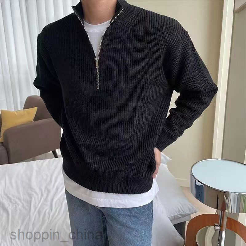 Men's Sweaters Autumn half zip cardigan sweater men's Korean version trendy cool and versatile stand up collar knitted sweater top high neck