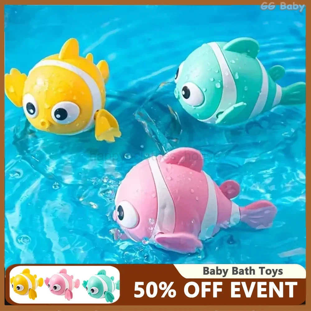 Bath Toys Cute Swimming Clown Fish Bath Toy for Toddlers Floating Wind Up Toys for Boy Girl New Born Baby Bathtub Toddler ToysXJ241157