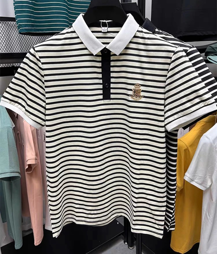 High end short sleeved polo shirt mens summer fashion personalized polo print striped breathable casual T-shirt 241206