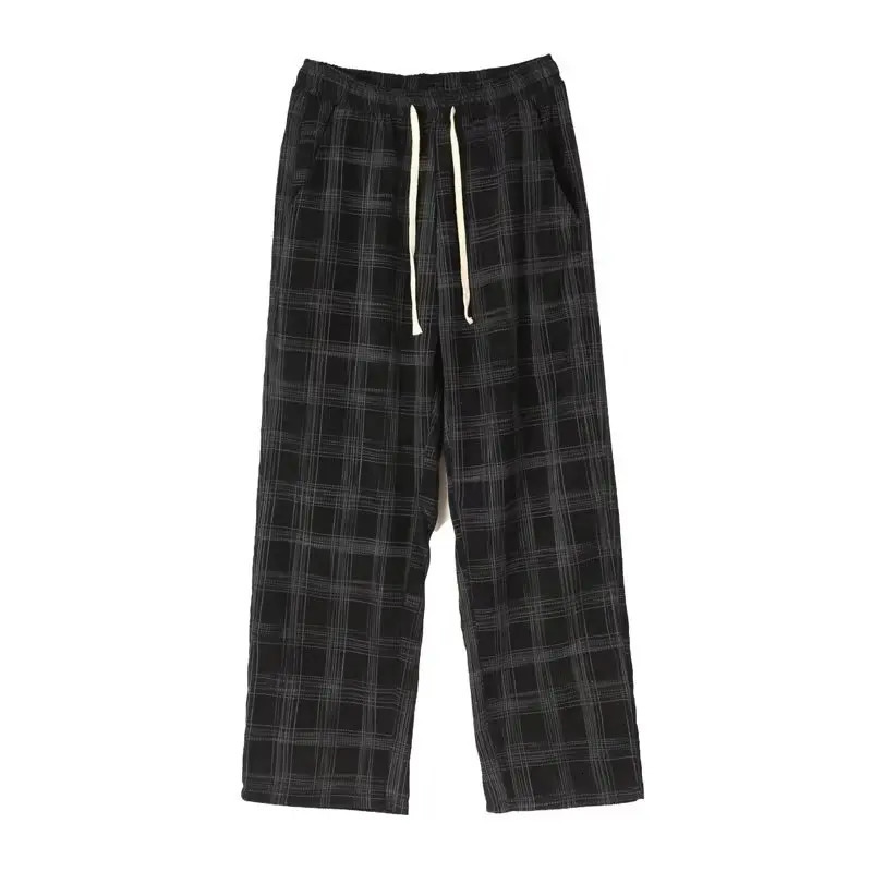 Mens checkered casual pants loose straight Corduroy sports mens fashionable streetwear 2023 spring hiphop Trouser 241206