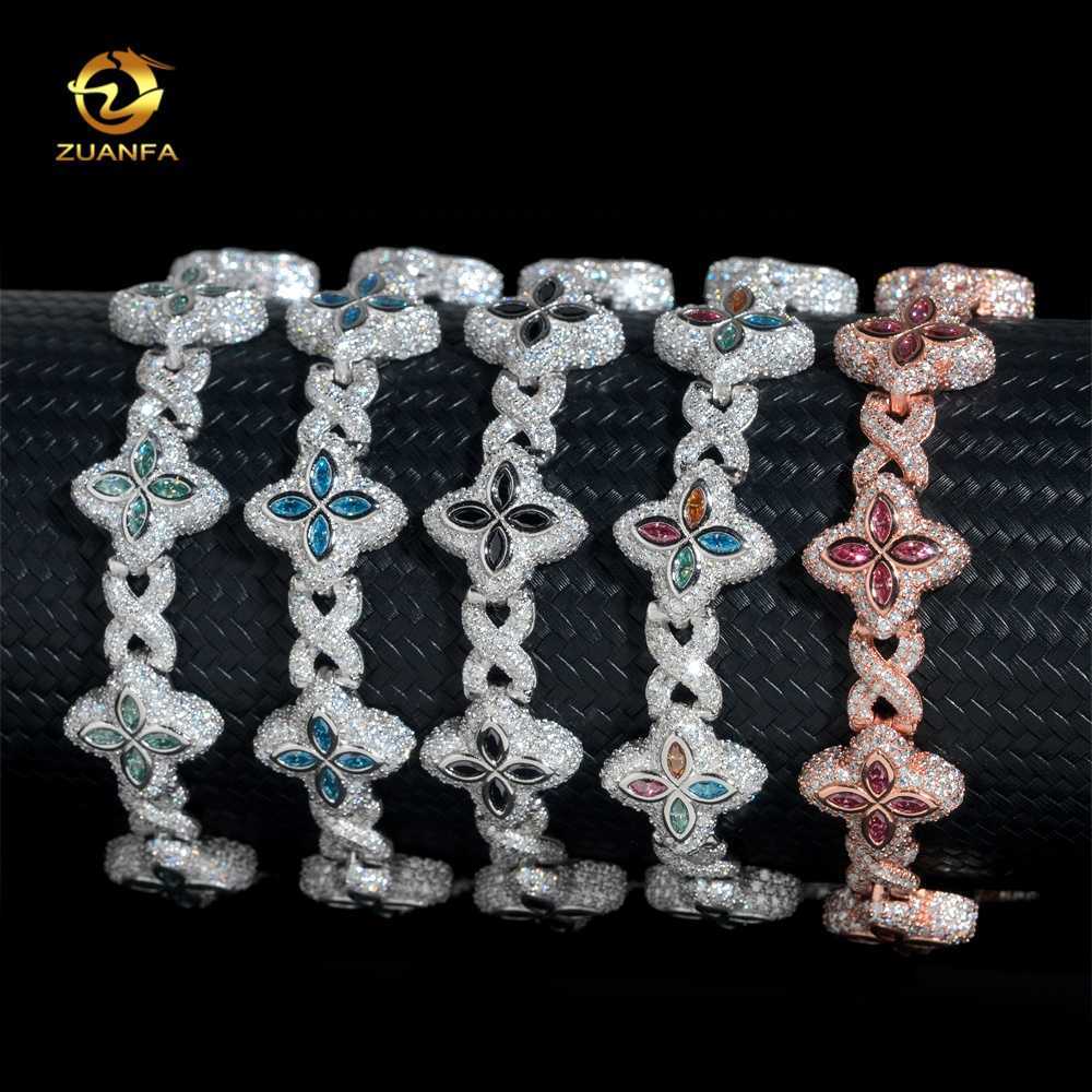 2026 Luxury Hot Selling Colorful Hip Hop Iced Out Jewelry 15mm 925 Silver Clover Cuban Moissanite Infinity Link Bracelet for ManMr Mrs.
