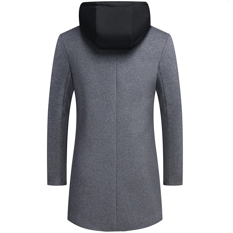 winter wool coat mens fashion double neck thick jacket hat detachable trench coat mens casual wool blend coat mens coat 241204