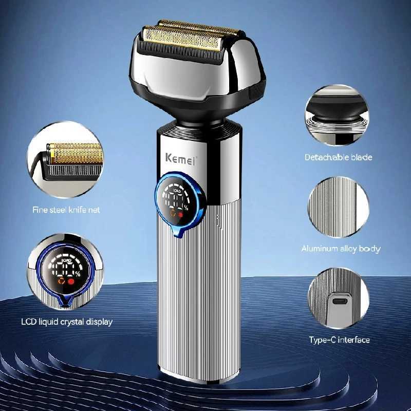 Kemei 4 In 1 Wet Dry Electric Shaver For Men Beard Trimmer Nose ear Electric Razor Washable 3D Face shaving machine rechargeableXJ241207
