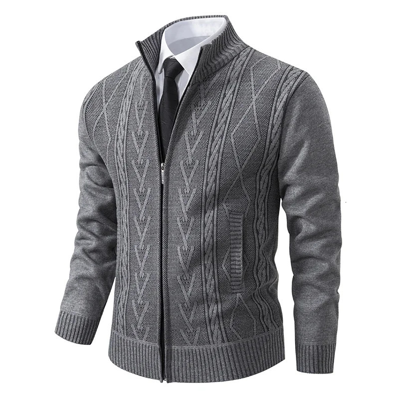 2023 autumn mens cardigan collar sweater jacquard jacket thickened warm casual knit trendy zipper 241206