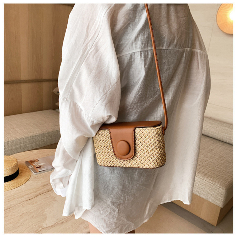 New Straw Woven Box Bag Fashionable Single Shoulder Crossbody Bag Simple And Stylish Designer Women's Handbag