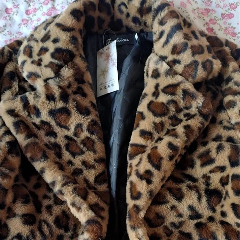 Extra Long Leopard faux fur coat womens winter faux fur leather jacket thickened thin scale coat plush fluffy coat 241202