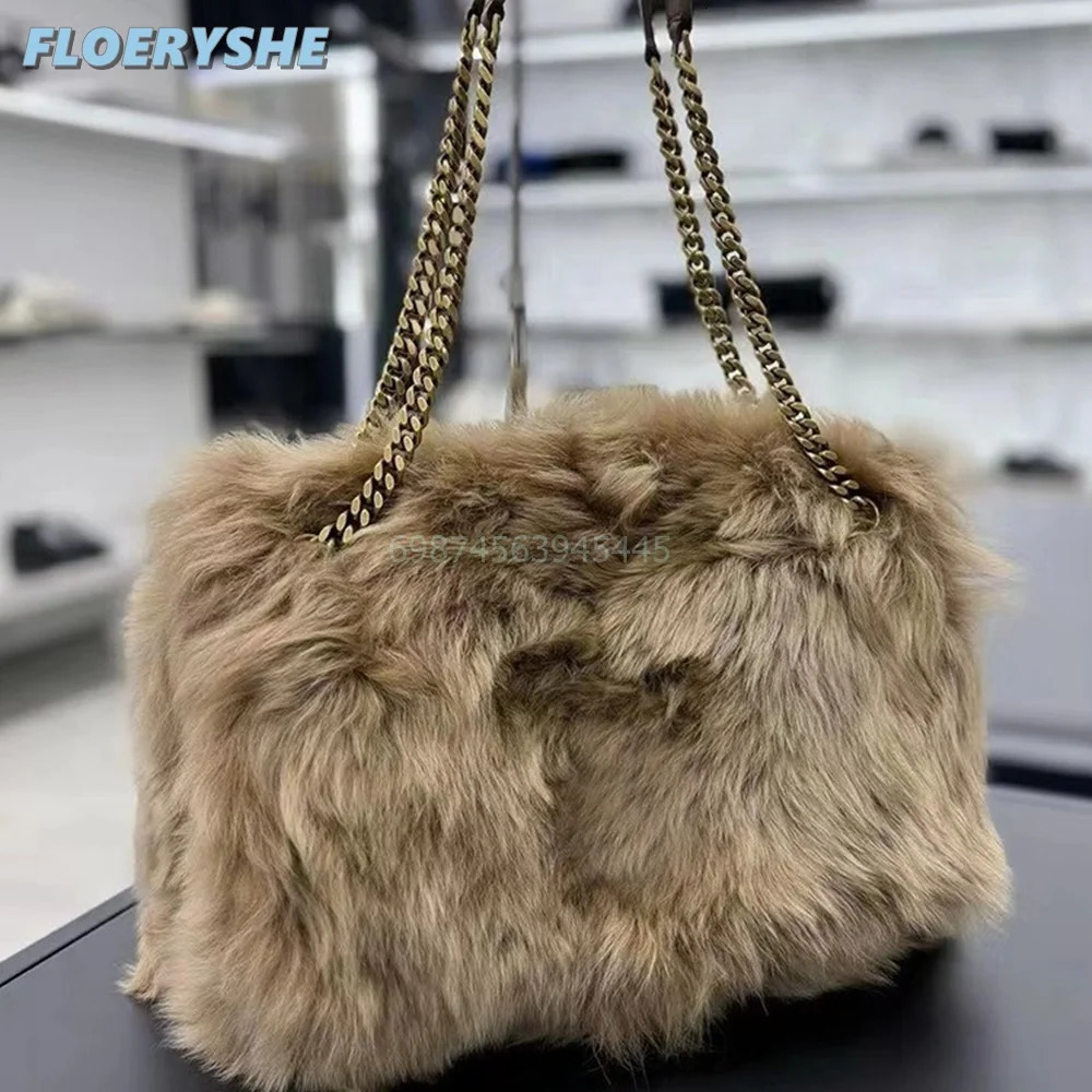 Chain shoulder handbag large capacity plush womens bag autumn and winter womens party bag 241206