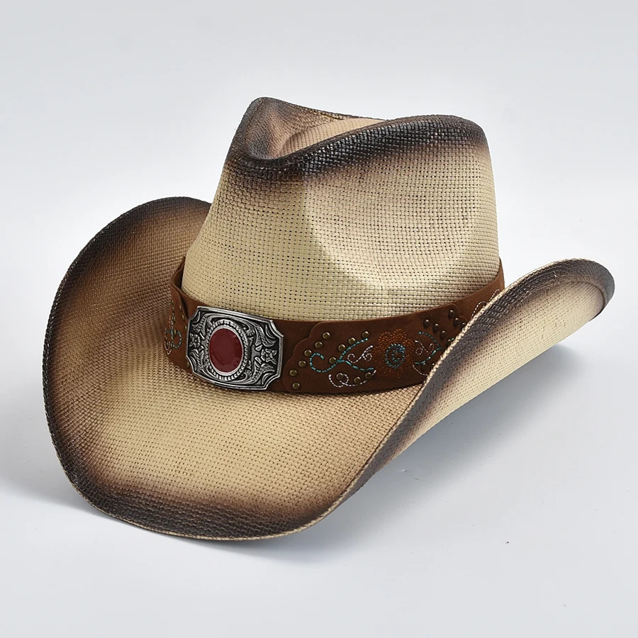 Summer Grass Western Cowboy Hat Mens and Womens Outdoor Travel Jazz Beach Sun Hat Sombreros de Vaquero 241206