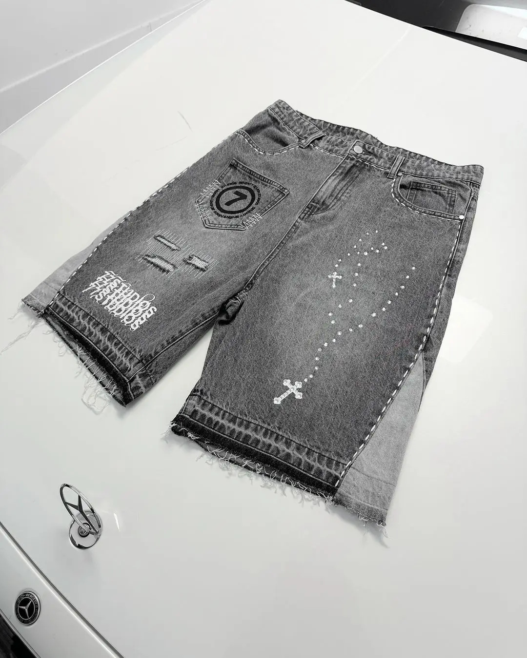 Hip hop street loose denim shorts Y2k fashion retro trend Gothic punk straight leg jeans mens and womens fashion jeans 241204