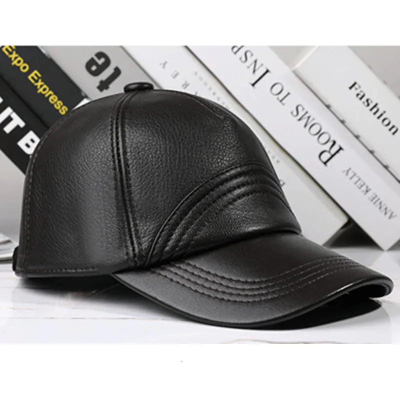 Mens natural leather hat winter sheepskin baseball cap buckle hat party hat ed mens leather hat 241206