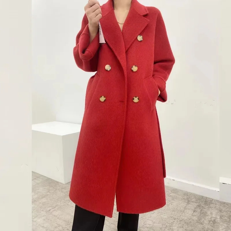 Alpaca double-sided wool coat long wool coat womens coat high-quality cashmere coat 241205
