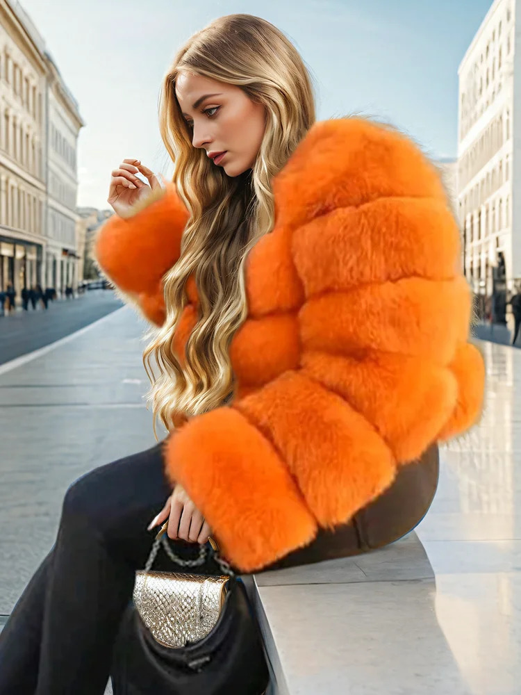 DEAT Fashion Womens faux fur coat with loose collar long sleeved patch jacket thick rabbit fur leather jacket winter 7AB6101 241202