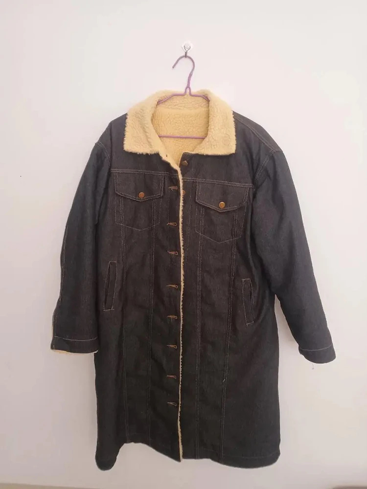 Lambwool lined medium length denim jacket autumn and winter collar retro streetwear casual Chaquetas top Korean womens Jaqueta 241206