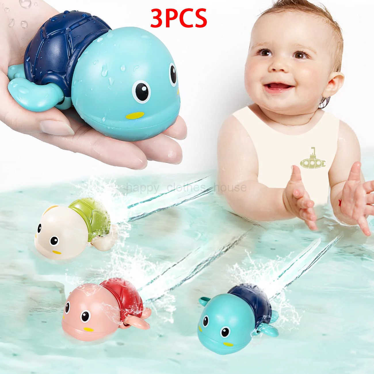 3PCS Baby Bath Toys Toddlers Bathing Cute Swimming Turtles Clockwork Play Water Baby Wind-up Toys for Kids Preschool Pool ToysXJ241207