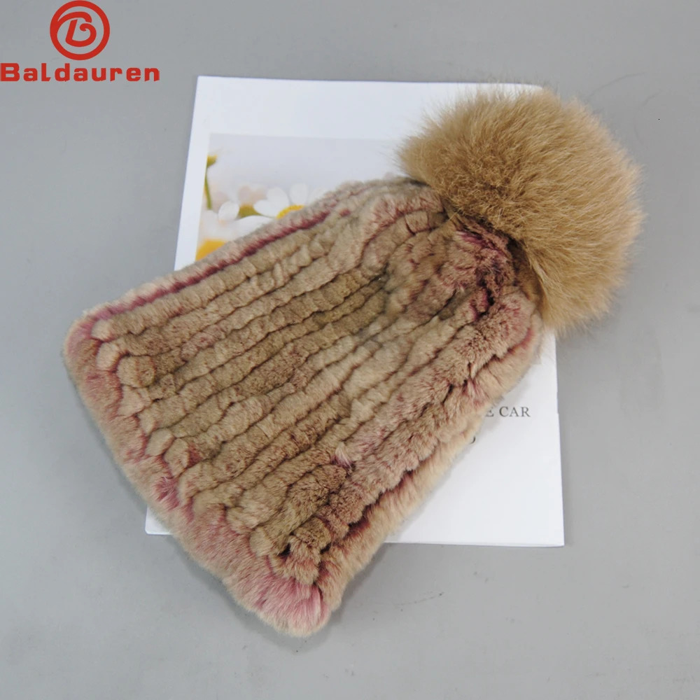 2024 Knitted Rex Rabbit Fur Hat Womens Genuine Rex Rabbit Fur Hat Quality 100% Genuine Rex Rabbit Fur Fox Fur Ball Hat 241206