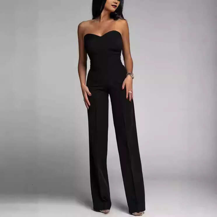 Spring summer women's European American sexy slim fit strapless straight leg jumpsuit 2024 new style chic and elegant clothing