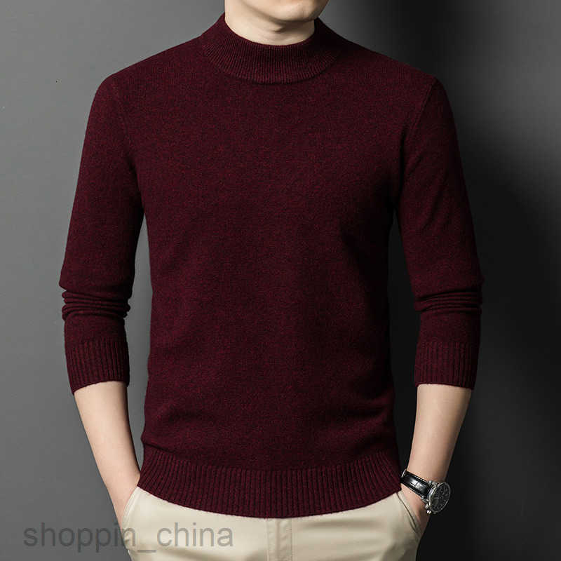 Men's Sweaters Thickened middle-aged mens sweater with semi high collar autumn and winter new casual solid color wool sweater warm base knitted s
