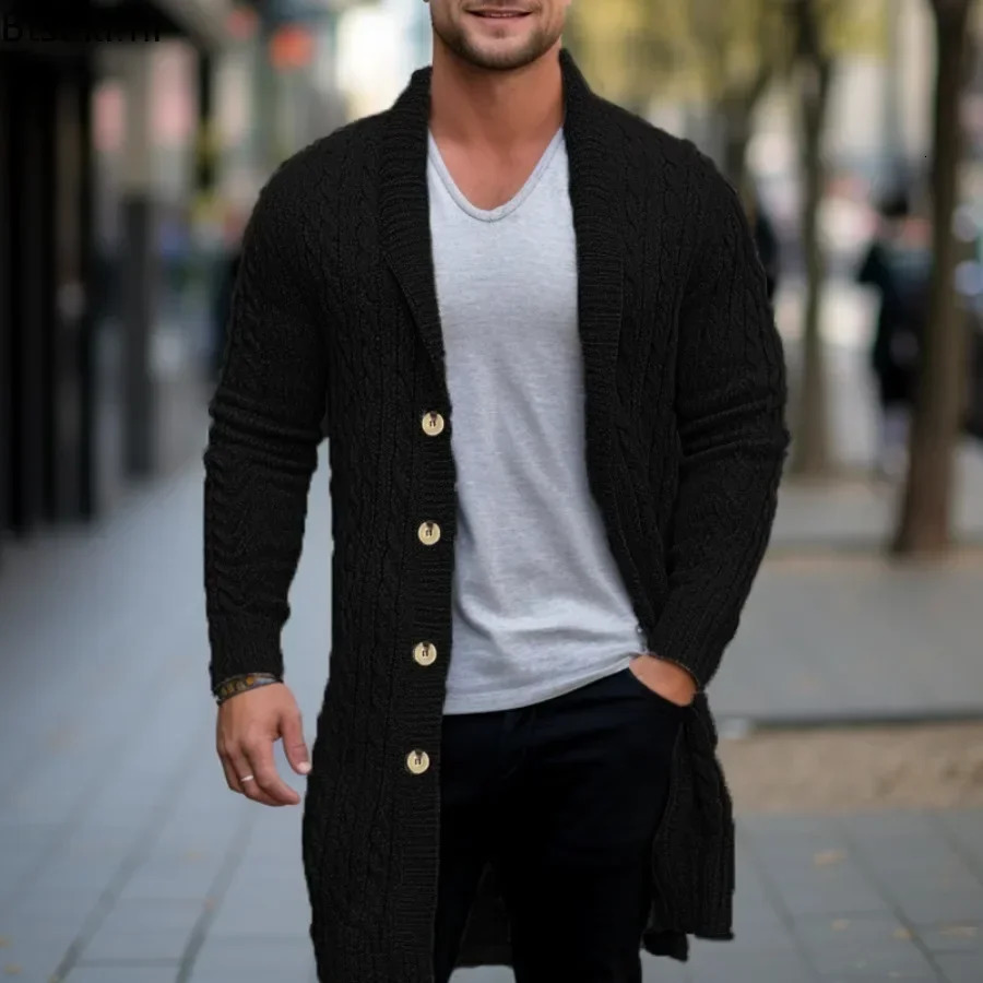 Mens knitted cardigan jacket for spring and autumn slim fit mens button up long sleeved clothing 241206