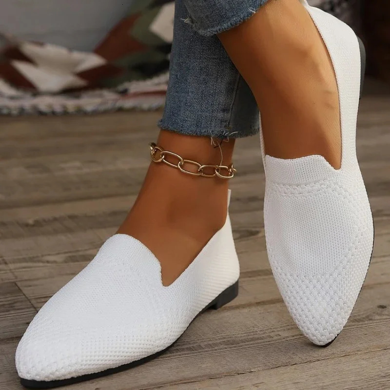 2024 solid color square toe mesh cushioned shallow womens flat shoes soft soled knitted ballet casual boat 241206