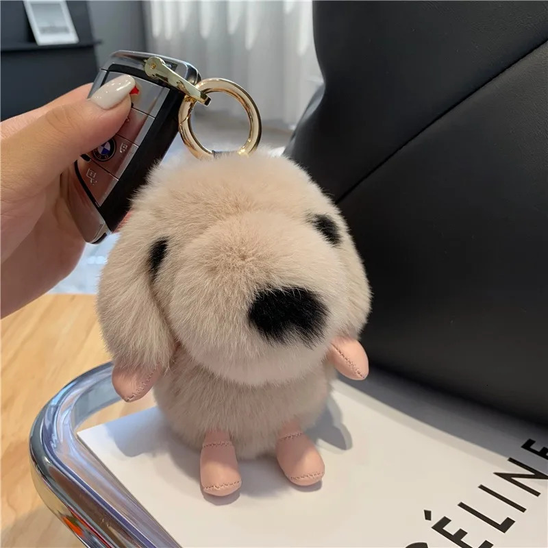 Pendant Keychain Puppy Cute Puppy Real Rex Rabbit Fur Pavilion Keychain Womens Bag Wallet Decoration Accessories Gift 241206