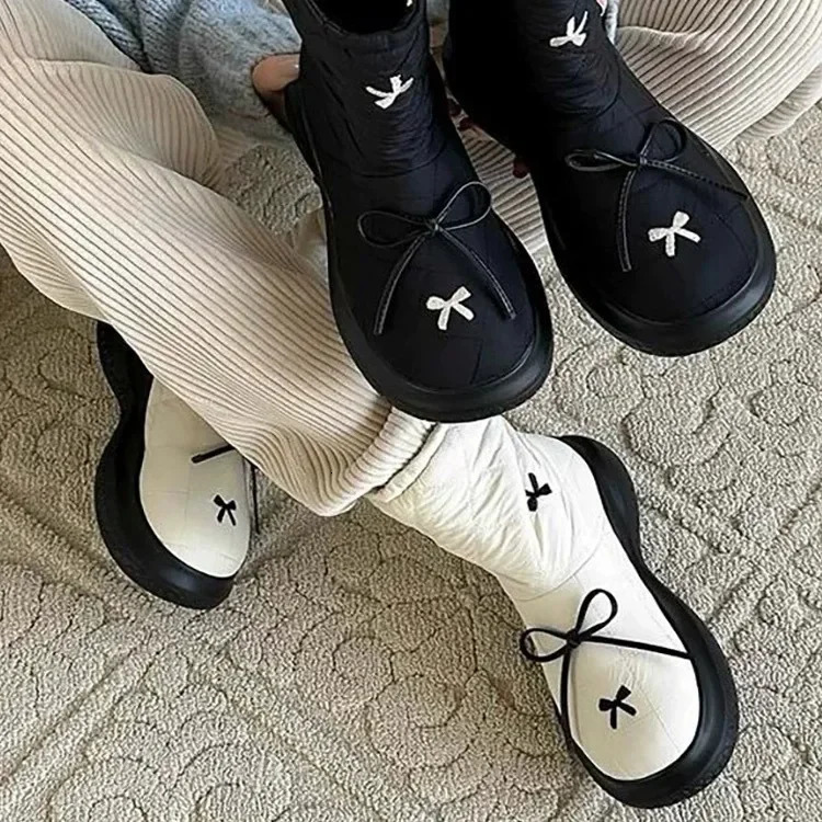 Womens Apartment Snow Ankle Boots Bow Shoes Winter 2025 Trend Warm Short Fleece Casual Cotton Sports 241206
