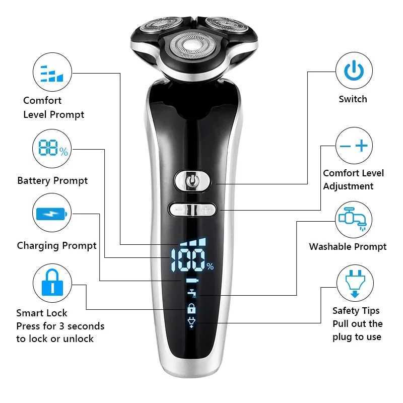 Electric Shaver Mens 4D Electric Beard Trimmer USB Rechargeable Professional Hair Trimmer Hair Cutter Razor Nose Hair TrimmerXJ241207