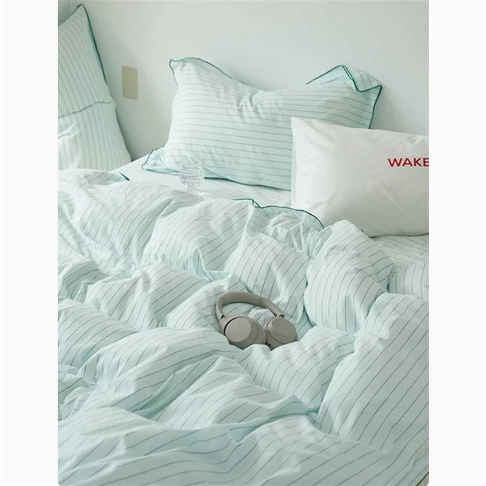 Korean INS Cream Style Bedding Set Solid Color Soft Bed Flat Sheet case Adult Single Twin Full Queen Size Duvet Cover SetsC250122