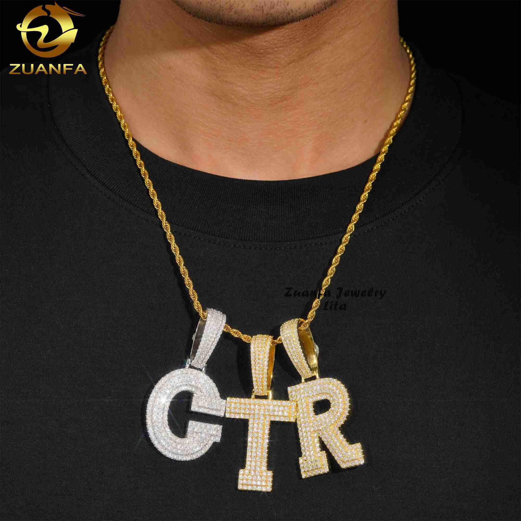 Custom High Quality Iced Out VVS Moissanite Diamond Silver 925 Initial Hip Hop Letter Pendant