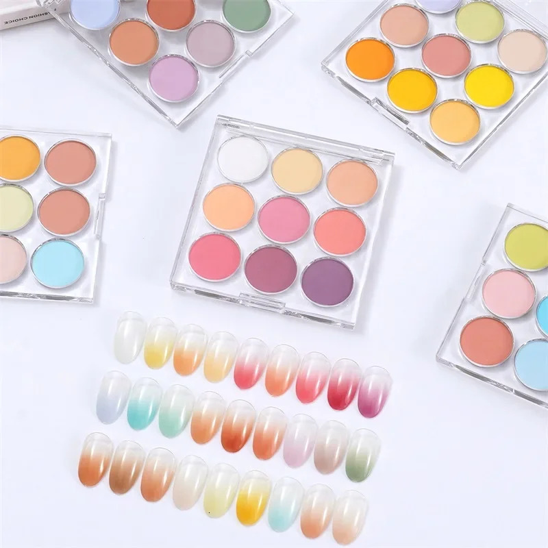 HNDO Spring Summer 9 in 1 Case Solid Powder Gradient Powder Nail Glitter for Nail Art Decor Manicure Pigment Dust 241206