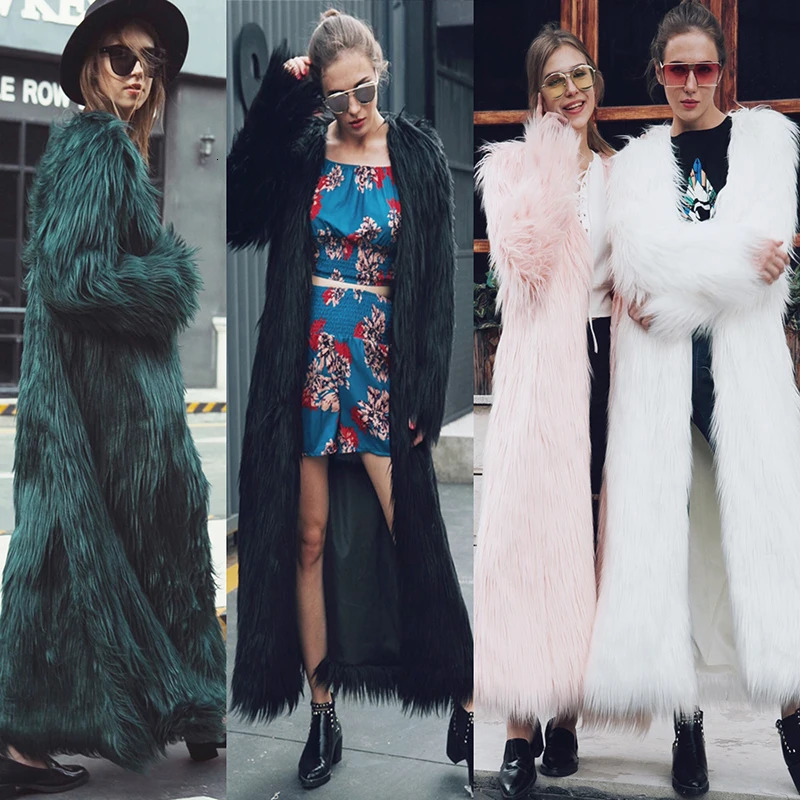 Womens Autumn/Winter Collarless Artificial Fox Fur Womens Ultra Thin Loose Coat Fur Warm Jacket Plus Size 4XL 241202