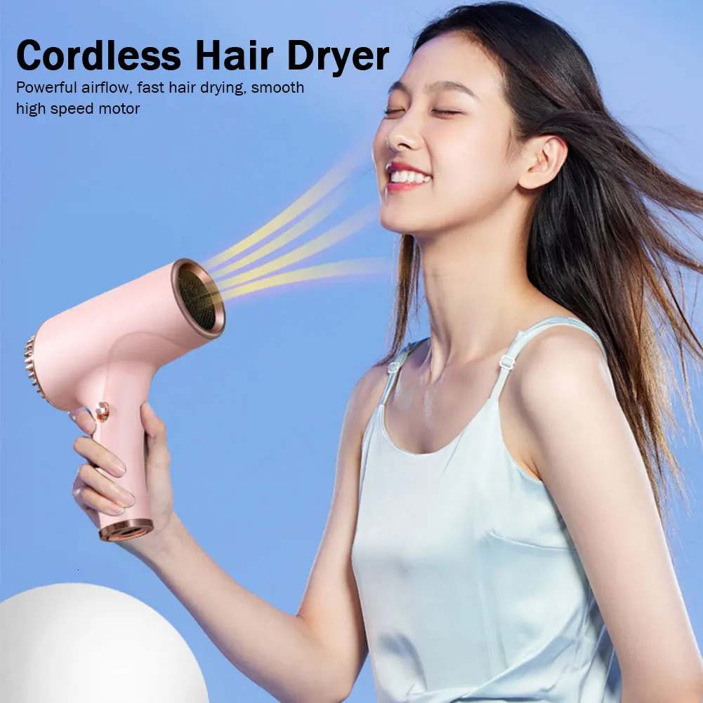Portable Hair Dryer 2600mah Cordless Lonic Hair Dryer 40500W USB Rechargeable Powerful 2 Gears for Travel Home Dormitory 241206