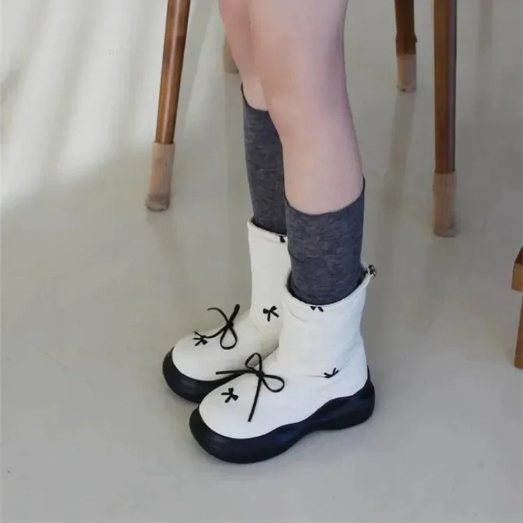 Womens Apartment Snow Ankle Boots Bow Shoes Winter 2025 Trend Warm Short Fleece Casual Cotton Sports 241206