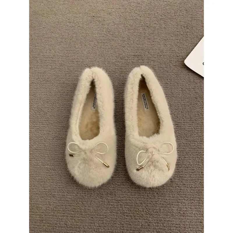 womens shoes flat casual skate boots fur round toe shallow mouth boat 241206