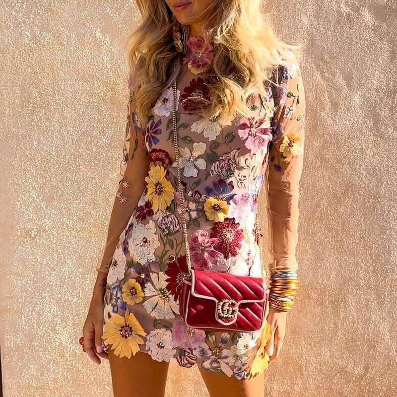 direct sales European American three-dimensional wer mesh lace embroidery wrapped hip slimming and sexy dress 2024 new casual versatile fashion clothi