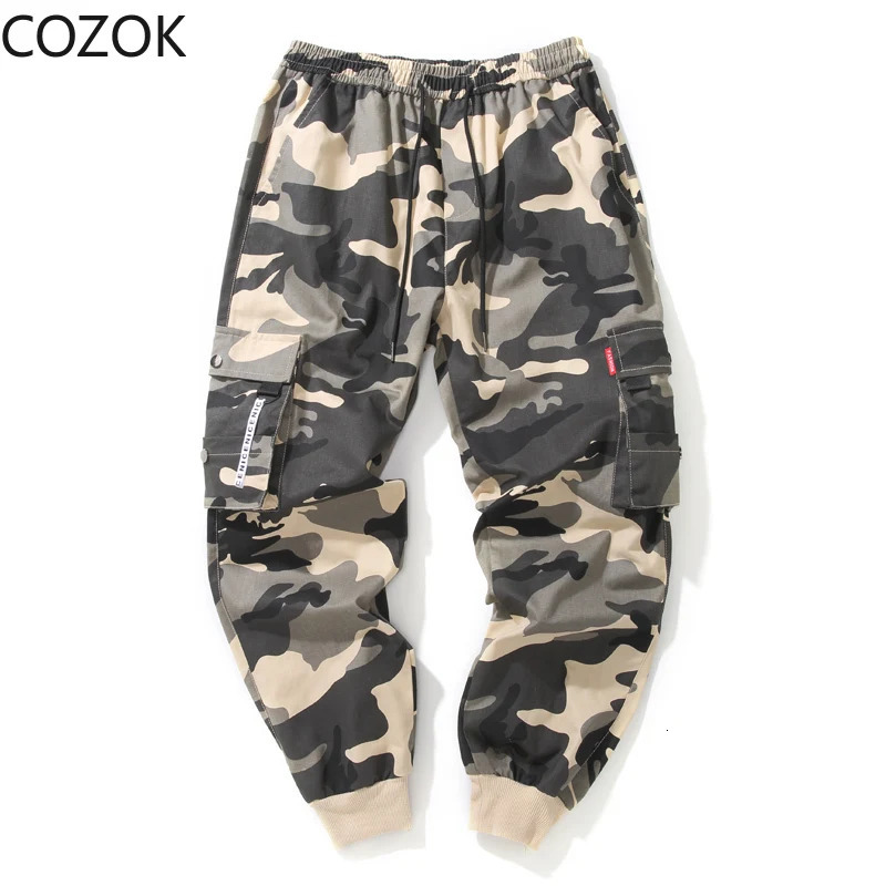 Camouflage cargo pants size 8XL suitable for mens slow runners featuring hiphop military camouflage cotton sports with large pockets and Anker 241206