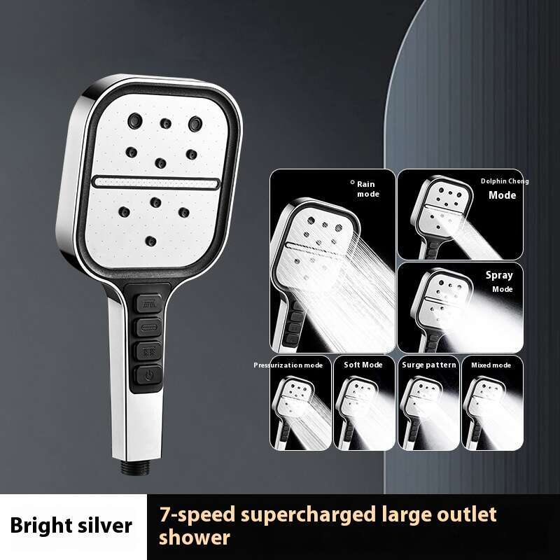 Turbocharged household water heater, shower, pressurized showerhead, square seven level showerhead