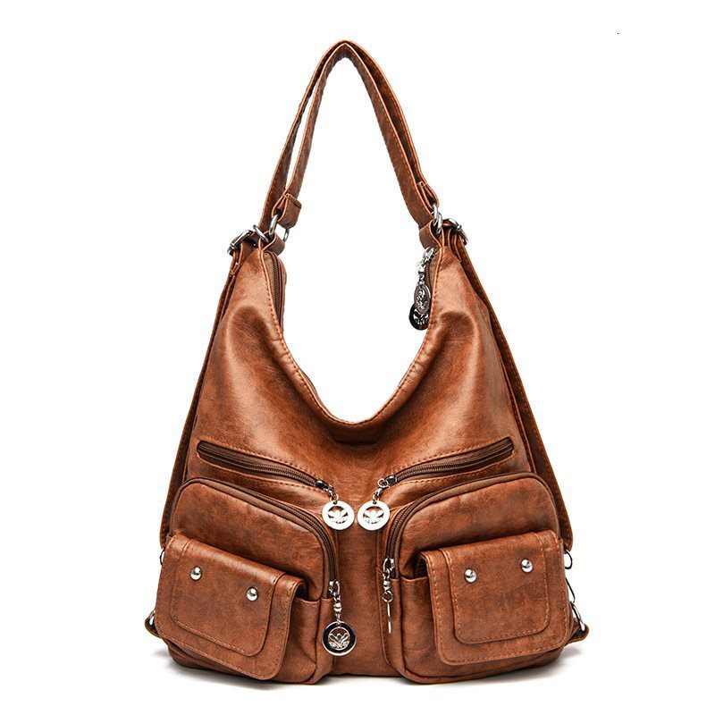 Women's with multiple pockets, 2021 new PU mom bag, hand-held single shoulder diagonal cross bag