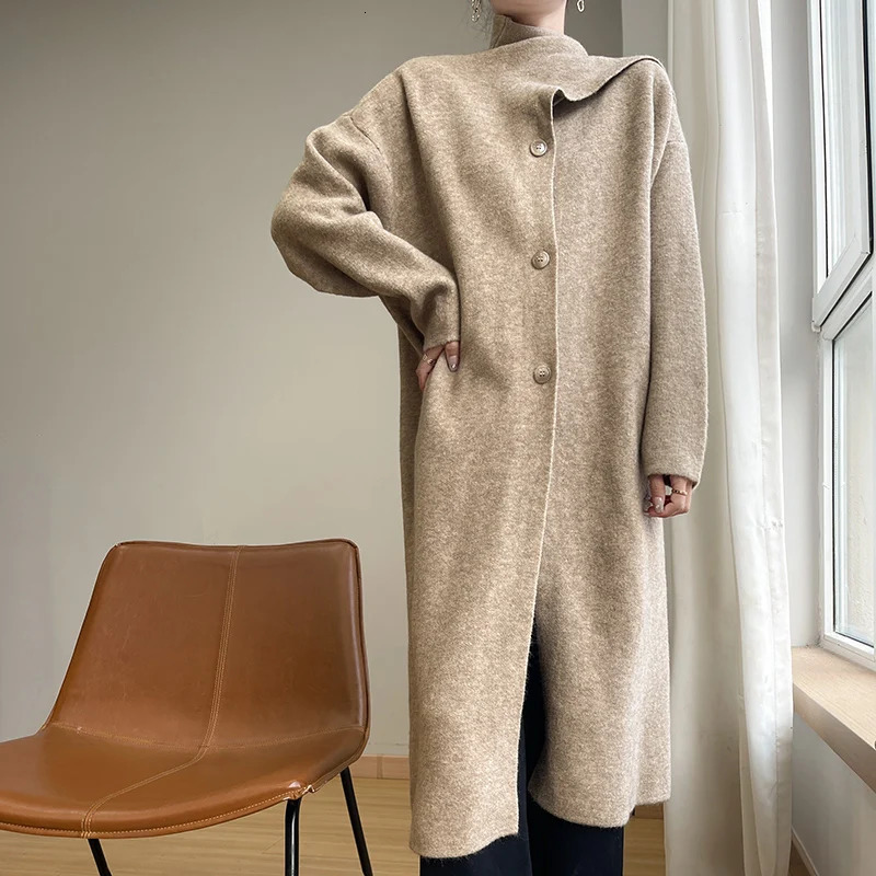 Autumn and Winter Womens Knit Coat Fashion Andy Velvet Comes with Shawl Stand Collar Loose AllMatching Sweater 241203