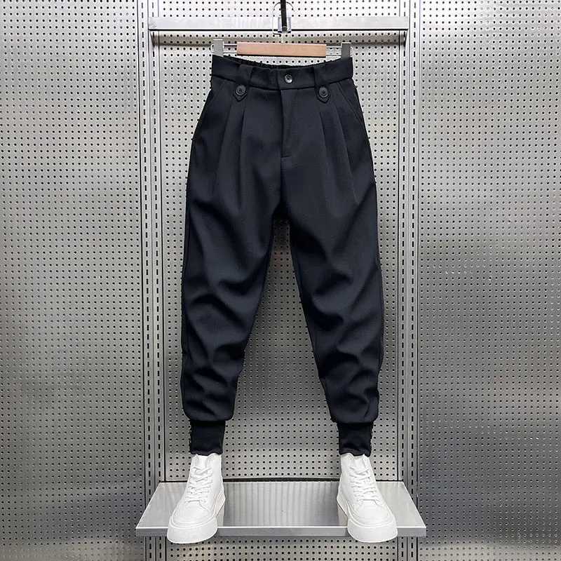 High Quality New Spring/Summer Fashion Brand Wrinkled Handsome High Waist Button Loose Casual Harlan Mens Pants T241207
