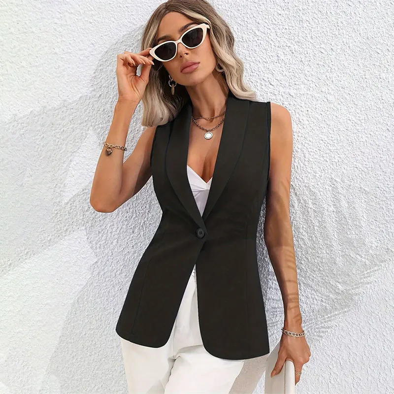 Womens fashionable solid chest waist vest sleeveless jacket womens casual black and white pink top 241206
