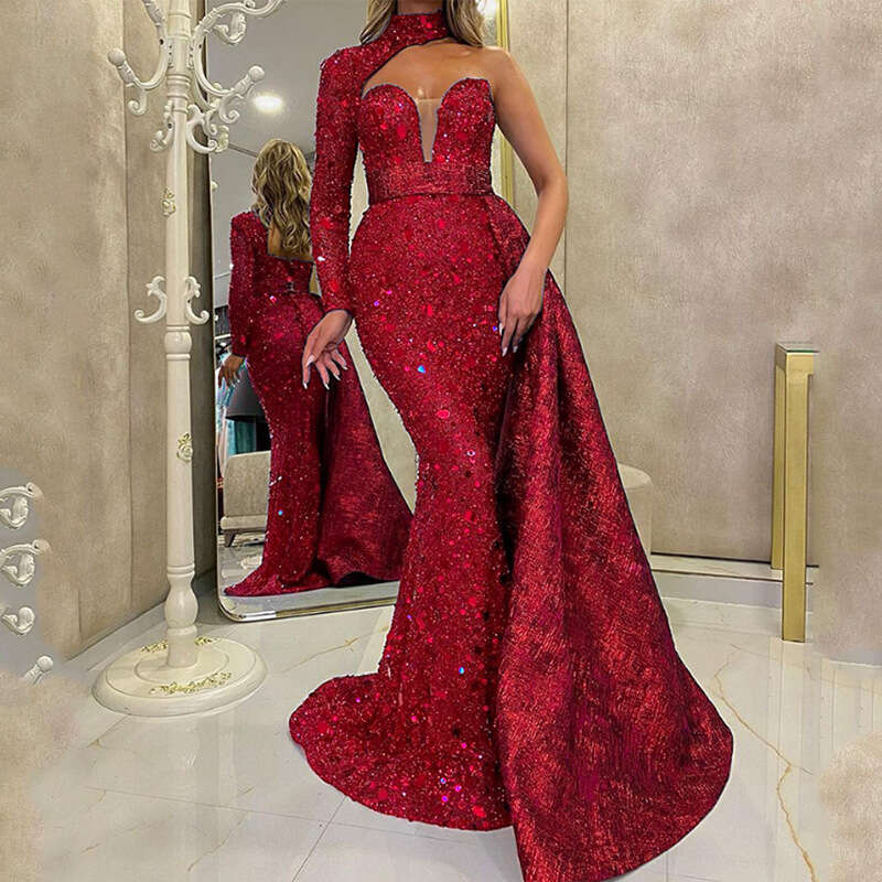 European and American women's autumn banquet performance long fish tail slimming evening dress 2024 new style temperament chic elegant clothing