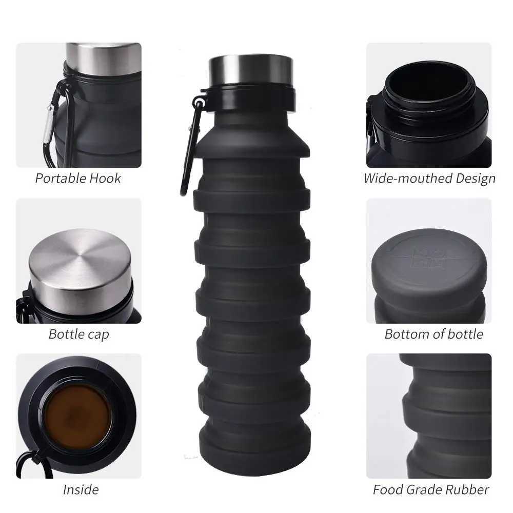 550ML Water Reusable Bisphenol A-Free Silicone Foldable Bottle Portable Hiking Cup Z260202