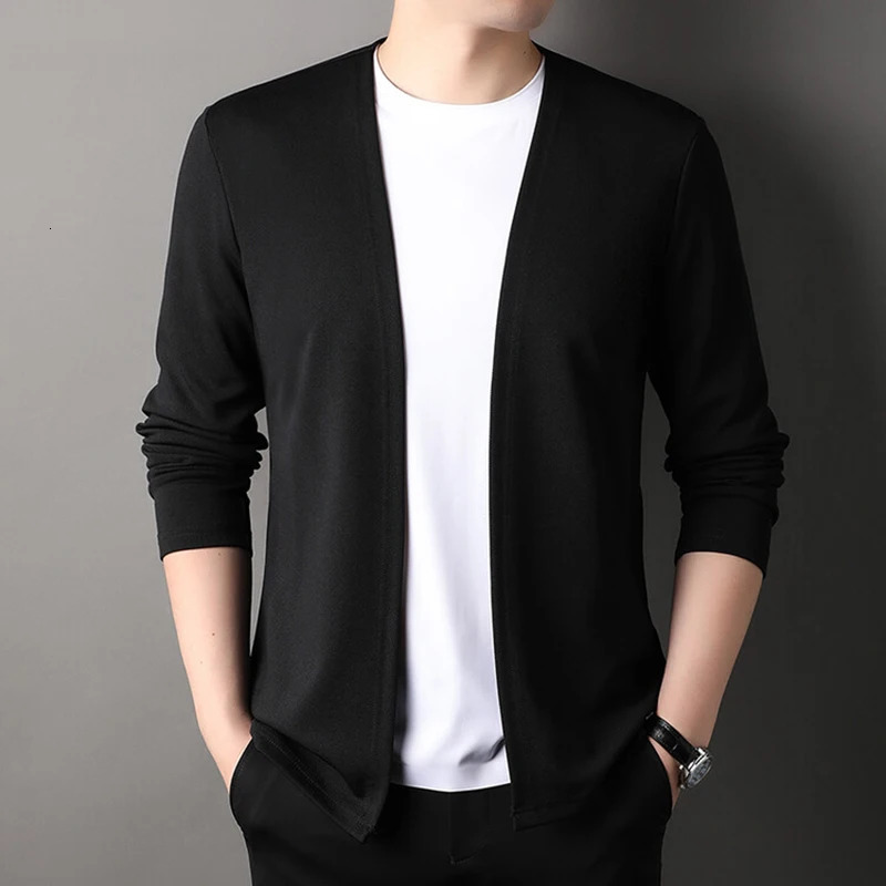 Ultra thin cardigan spring and autumn coat casual long sleeved trendy version mens fashion solid color ultrathin clothing 241206